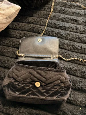 Bebe Black Quilted Velvet Crossbody Bag with Chain Strap thumbnail 1