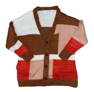 Lush Clothing cream red camel Colorblock v-neck sweater women’s size large thumbnail 1