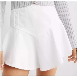 Aerie White Denim Size XL elastic waist flounce mini skirt NWT thumbnail 1