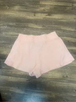 Women's Light Pink Waffle-Knit Athletic Shorts with Elastic Waist and pockets thumbnail 2
