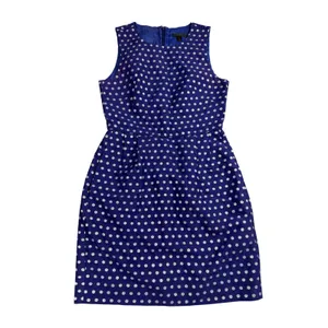 J.Crew Polka Dot Silk Blend Sheath Dress Women's‎ Size 2 Cobalt Silver Metallic thumbnail 3