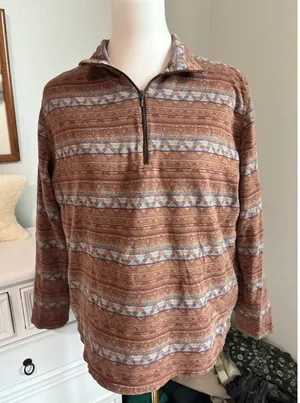 granola Southwestern boho Woolrich Pullover Brown Geometric Quarter Zip Large thumbnail 1