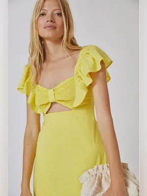 Farm Rio x Anthropologie Yellow Cotton Keyhole Midi Dress Size Small $198 thumbnail 3