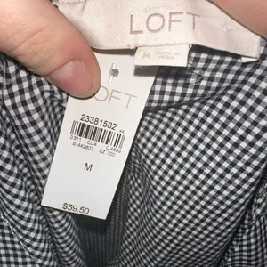 Loft checked crossover M ruffled sleeve minimalist blouse thumbnail 4