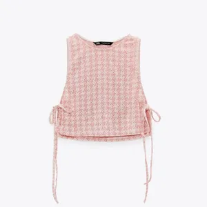 Zara Pink Houndstooth Retro Knit Halter Crop‎ Top with Bralette thumbnail 4