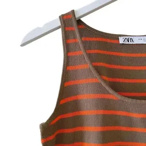 Zara Womens Brown Orange Viscose Stripes Knit Layering Tank Top SZ M # 1168 thumbnail 4