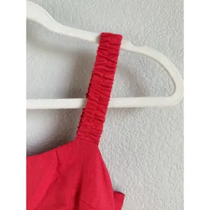 En Creme‎ Red Open Back Midi Dress Square Neck Ramie Cottagecore Boho Sz S thumbnail 9