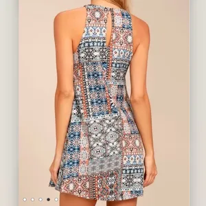 Lulus Design‎ Major Grey Blue Floral Boho Print Sleeveless Swing Dress LARGE thumbnail 4
