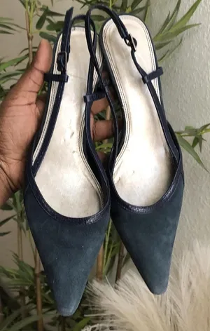 90s VTG Navy blue/green suede genuine leather kitten heels pumps courts sling back pointy toe Made in Spain thumbnail 1