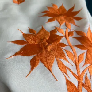VTG Prairie Dainty Embroidered Floral Scalloped Maxi Dress XS White Orange thumbnail 6
