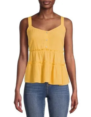 Yellow Tiered Button Up Tank thumbnail 1