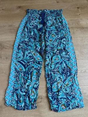 EUC Vera Bradley wide-leg palazzo pants blue teal paisley 100% rayon size M thumbnail 1