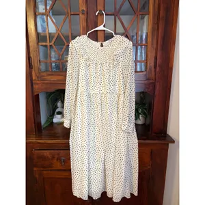 Madewell Women White Black Polka Dot Smocked Ruffle Midi Dress Size S thumbnail 2