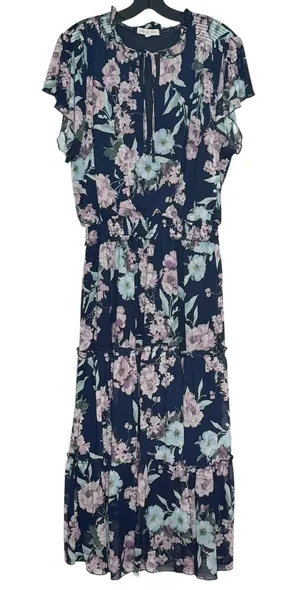 Joie De Vivre Dress Floral Cottage Boho Romantic Prairie Whimsical Maxi Navy 2X thumbnail 1