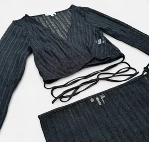 Bear Dance Black Sheer Knit Cover Up Two-Piece Set thumbnail 3