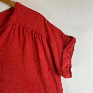 Pact Organic Cotton Gauze Henley Top Red Short Sleeve Relaxed Fit Small thumbnail 8