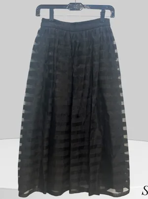 Erin Fetherston Black Maxi‎ Skirt Size 2 Striped Sheer Overlay Elegant thumbnail 1