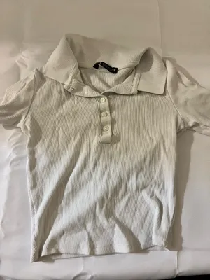 ZARA Ribbed Polo Crop Top Collared thumbnail 1