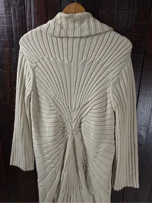 Vintage Light Beige Open-Front Duster Cardigan Sweater thumbnail 8