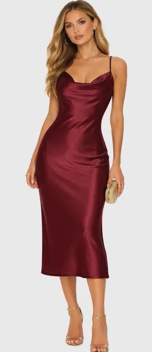 Altar'D State Carlotta dress, midi length satin slip dress, maroon, size S NWT thumbnail 1