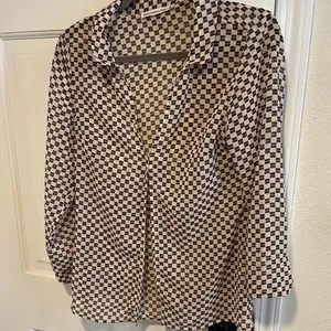 Abercrombie Sheer Mesh Brown Checkered Blouse Long Sleeve Button Up Top thumbnail 5