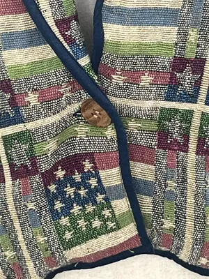 New Identity Vintage Americana Stars Stripes Womens Tapestry Blazer Jacket XL thumbnail 3