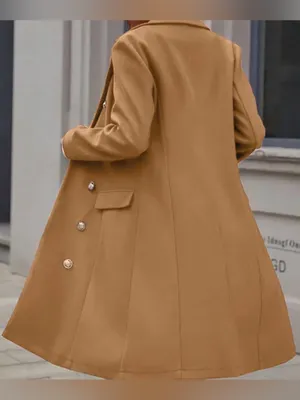 Khaki Camel Autumn Peacoat Trench Coat Long Jacket Wool Blend Sz M (8-10) thumbnail 4