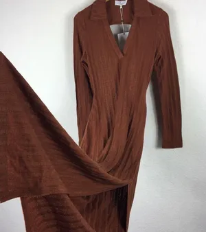 NWT L'Academie Revolve Arina Brown Maxi Sweater Dress Large Knit Open Back thumbnail 12
