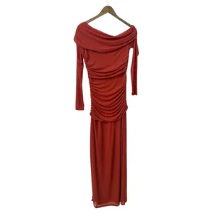 Lulus Darla Rust Red Mesh One-Shoulder Long Sleeve Maxi Dress size Large NWT thumbnail 4