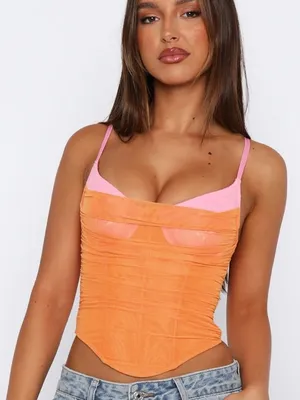 White Fox XL NEW Heavenly Hour Bustier Cami Orange Pink Rave Nightclub thumbnail 1