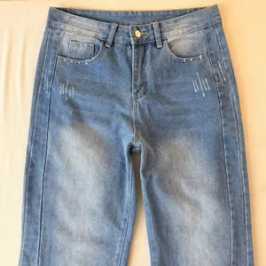 Commense High Rise Wide Leg Raw Hem Jeans Women Medium Light Wash thumbnail 9
