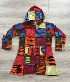 Women's Patchwork Multicolor Boho Hippie Grunge Long Sweater Distressed Sz Large thumbnail 1