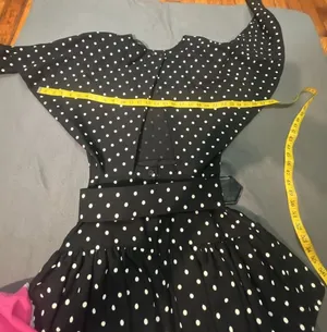 Black and White Polka Dot Ruffled Mini Dress with Belt and Keyhole Back thumbnail 3