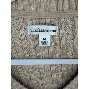Croft & Barrow Womens Sweater Tan Beige Cable Knit V-Neck Cotton Medium thumbnail 5