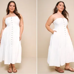 LULU's Casual Summer Bridal Brunch Beach Summer Honeymoon Midi Dress thumbnail 2