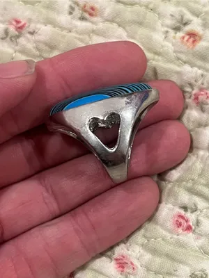 Oval Striped Turquoise Blue Statement Ring - Women Jewelry thumbnail 3