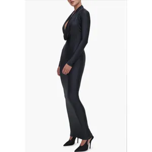 Good American Black Cowl Neck Jersey Zip Slit Dress Small NWOT thumbnail 21