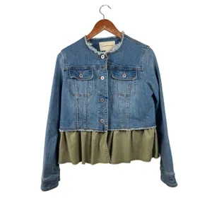 Pilcro and the Letterpress Small Denim Jacket Olive Green Ruffle Hem‎ Womens thumbnail 3