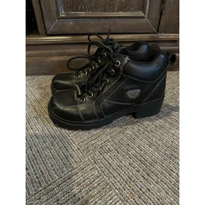Milwaukee Boots Black Leather Women's Size 6.5C Motorcycle Biker Lace Up Heel thumbnail 2
