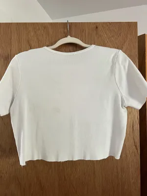 Brandy Melville white basic crop button up tee thumbnail 4