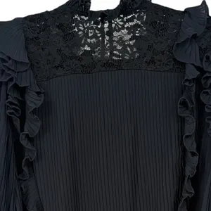 Anthropologie Pleated Ruffled Sheer Lace Blouse‎ Top Black Size LP Whimsigoth thumbnail 7