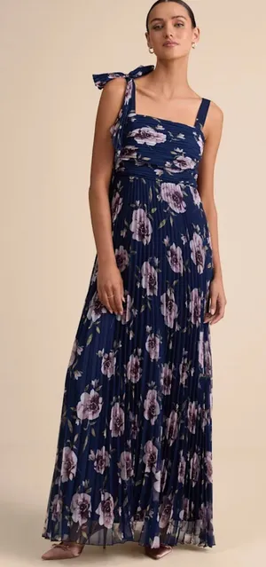 Lulus Navy Blue Floral Tie-Shoulder Maxi Dress thumbnail 1
