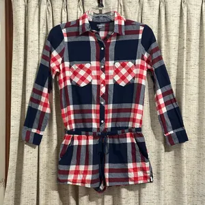 Aerie Flannel Long Sleeve Plaid Pajama Romper thumbnail 1