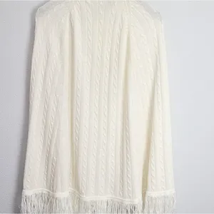 Vintage 60’s chunky knit sweater cape‎ poncho Light ivory thumbnail 3