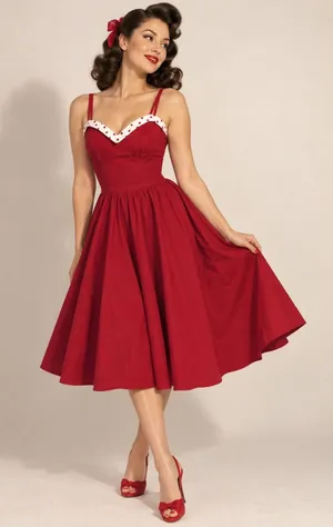 Stop Staring! Alicia Estrada Pinup Red Polka Dot Rockabilly Swing Dress Sz M thumbnail 1