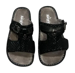 ALEGRIA PG LITE PEG-530 Black Dazzler Leather Slip On Slide Platform Sandals 39 thumbnail 1