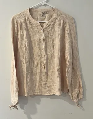 Faherty Everleigh Dream 100% Organic Cotton Gauze Shirt Top‎ Cream Women Size M thumbnail 1