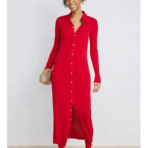 Polo Ralph Lauren Red Midi Shirt Dress MEDIUM Duster Preppy Jersey Designer $300 thumbnail 5