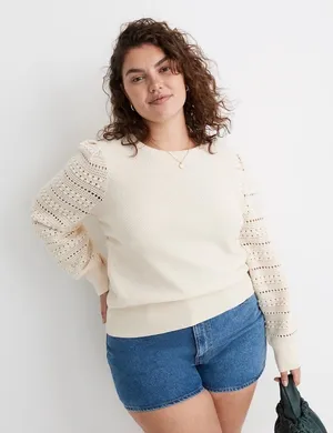Madewell Womens Bobble Sleeve Sweater Pullover Ivory Cotton Merino Wool Medium thumbnail 1