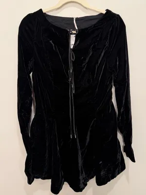 Free People Linney Velvet Minidress Black NWT Size‎ 6 thumbnail 2